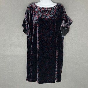 GAP Dress Women's‎ Sz L Flutter Short Sleeve Dark Floral Velvet Whimsigoth